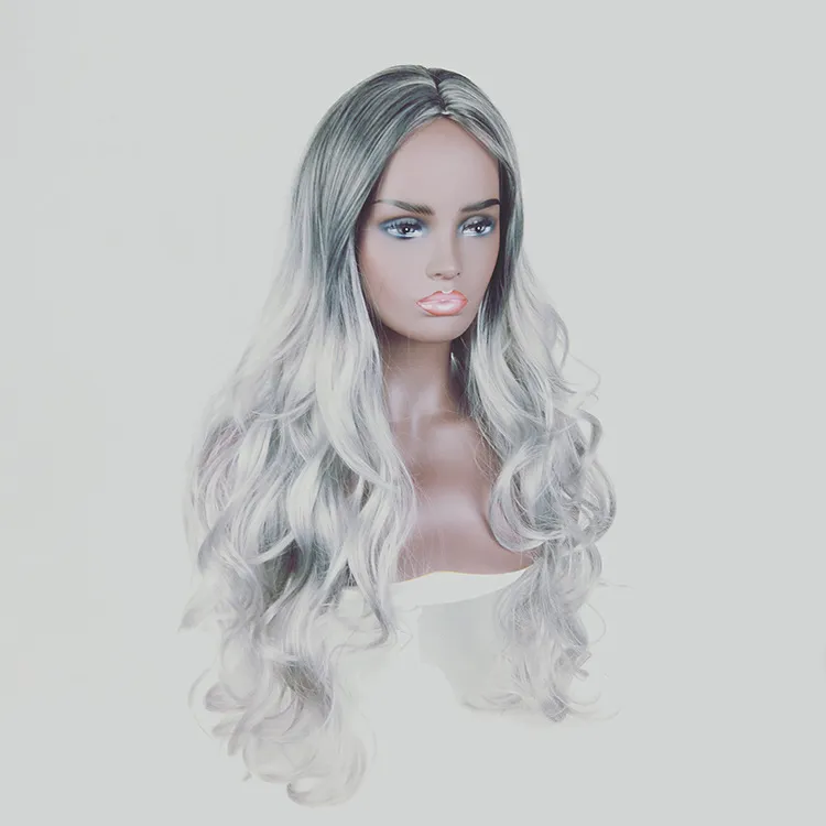 Kręcone faliste peruki syntetyczne Ombre symulacja kolorów peruki z ludzkich włosów treski, które wyglądają jak prawdziwe dla białych i czarnych kobiet K09