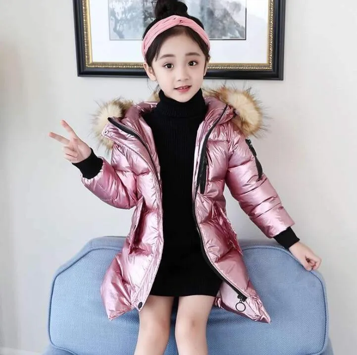 Children Long Padded Coats Girl Winter Coat Kids Warm Fur Hooded Thickening Cotton Padded Coats high Children's cotton coat LY113