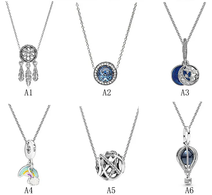 Véritable S925 Argent Sterling Fit Pandora Arc-En-Océan Creux Galaxie Couple Collier DIY Collier Coeur Amour Coeur Bleu Crysta Charme Pour Collier Perles Charms