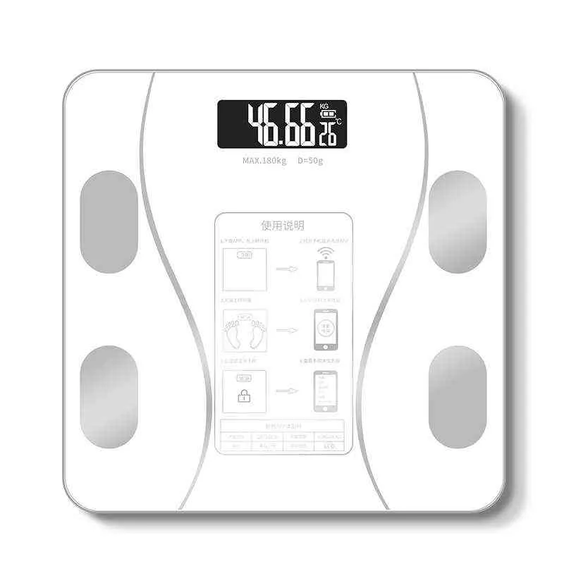 Bluetooth Body Fat Smart Wireless Digital Badrum Vikt Skala LED Sammansättning Analyer Smartphone App Vattenmuskel Massa BMI H1229