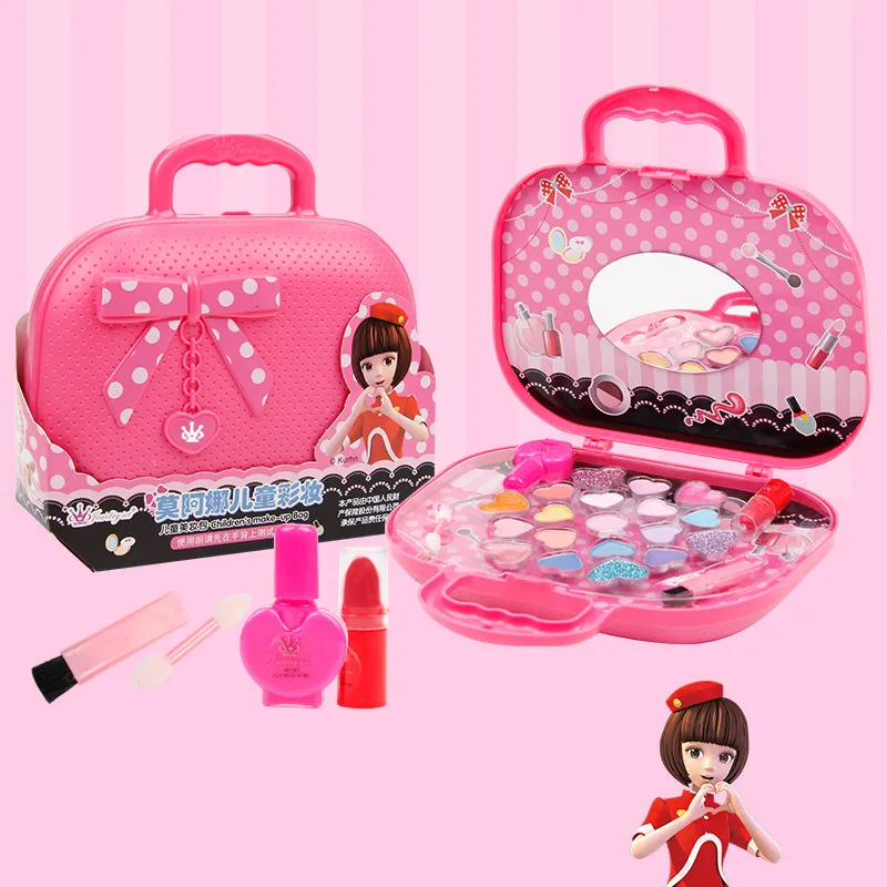 Enfants Cosmétiques Princesse Maquillage Boîte Cas EyeShadow Rouge À Lèvres Blush Fille Jouet Non Toxique Fille Maquillage Kit LJ201009