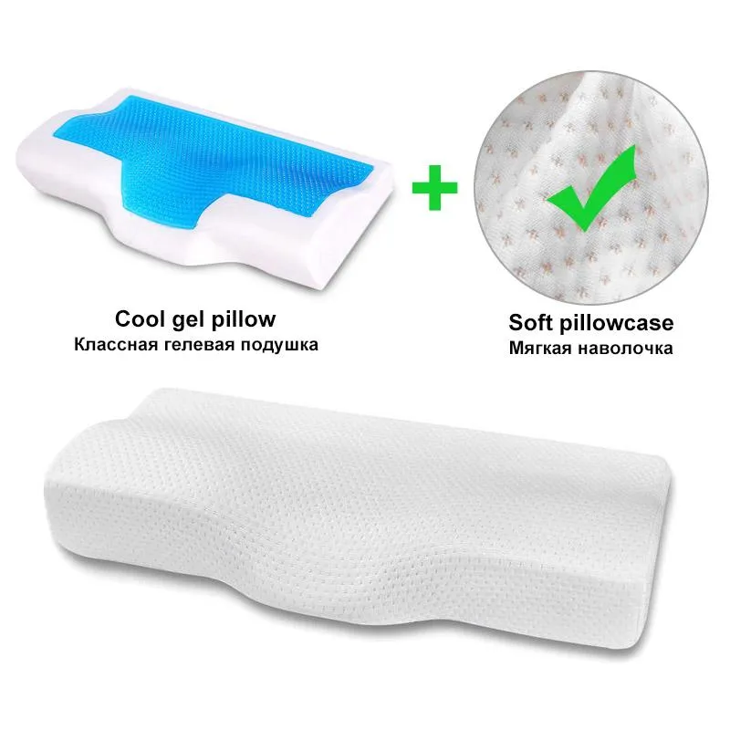 Travesseiro de espuma de memória gel 50x30cm 60x35cm conforto recuperação lenta verão gelo-fresco pescoço ortopédico dormir inclui fronha239q