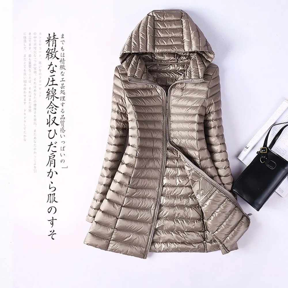 Spring Autumn Women's Long Jacket Coat high Quality Parka Simple Quilted Windproof Warm White Duck Down Jacket Plus Size 201028