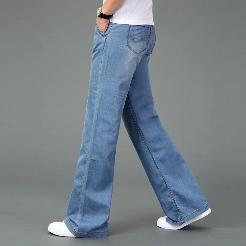 Jeans Herren Modis Big Flared Jeans Boot Cut Bein Flared Loose Fit Hohe Taille Männliche Designer Classic Blue Denim Jeans 201120