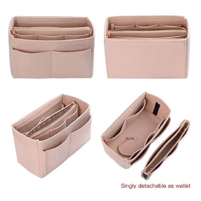 Felt Cloth Handbag Organizer Insert Bag Travel Makeup Organizer Inner Purse Portable Cosmetic Bags Fit Various Brand Bags Y2007142213S