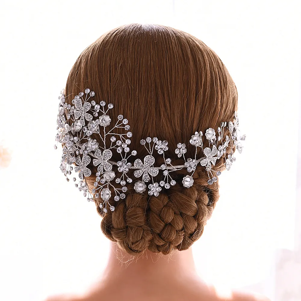 TRiXY H273 Delicate Bridal Headband Wedding Hair Jewelry Sparkly Wedding Tiara and Crown Floral Headpieces for Bride Bridesmaids W2537