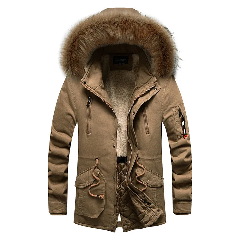 Men's Winter Parkas Fur Collar Long Jacket Thick Winter Outdoor Jacket Mens Warm Cotton Coat Hooded Windproof Outwear Jacket 201126