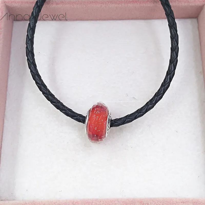 Bracelets à breloques bricolage ﾠ bijoux pandora murano entretoise pour la fabrication de bracelets rouge SHIMMER perle entretoise en verre à facettes pour femmes hommes cadeaux d'anniversaire fête de mariage 791654