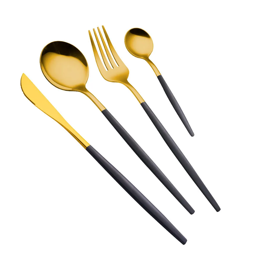 24 sztuk Gold Obiadowa 18/10 Ze Stali Nierdzewnej Stołowej Nóż Widelec Spoon Flatware Zmywarka Safe Cutlery Set 201116