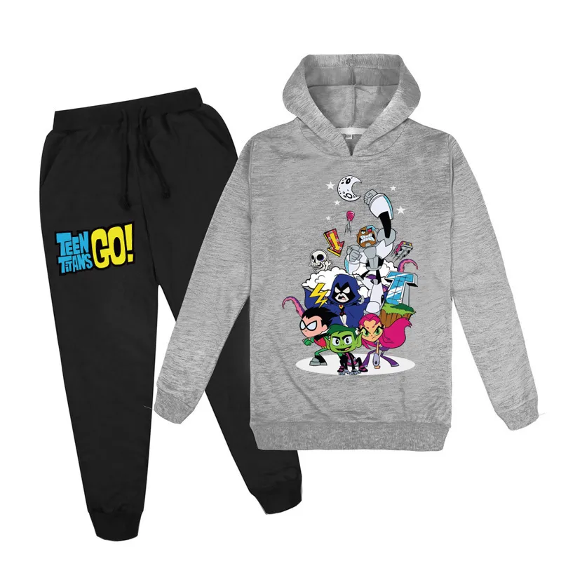 2-16 Babykläder Satser Teen Titans Go Hoodie Toppar Byxor 2st Set Kids Sport Passar Boys Tracksuits Toddler Outfit Girls Outwear 201126