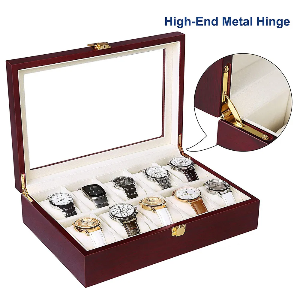 Boîte de montre en bois de luxe boîte de support de montre pour montres hommes verre haut bijoux organisateur boîte 2 3 5 12 grilles montre organisateur nouveau D40 T2243q