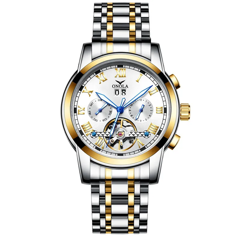 Solide Stahlgürtel Business Tourbillon Hohl automatische mechanische Uhr Herren wasserdichte Uhr Herren beliebte Armbanduhren