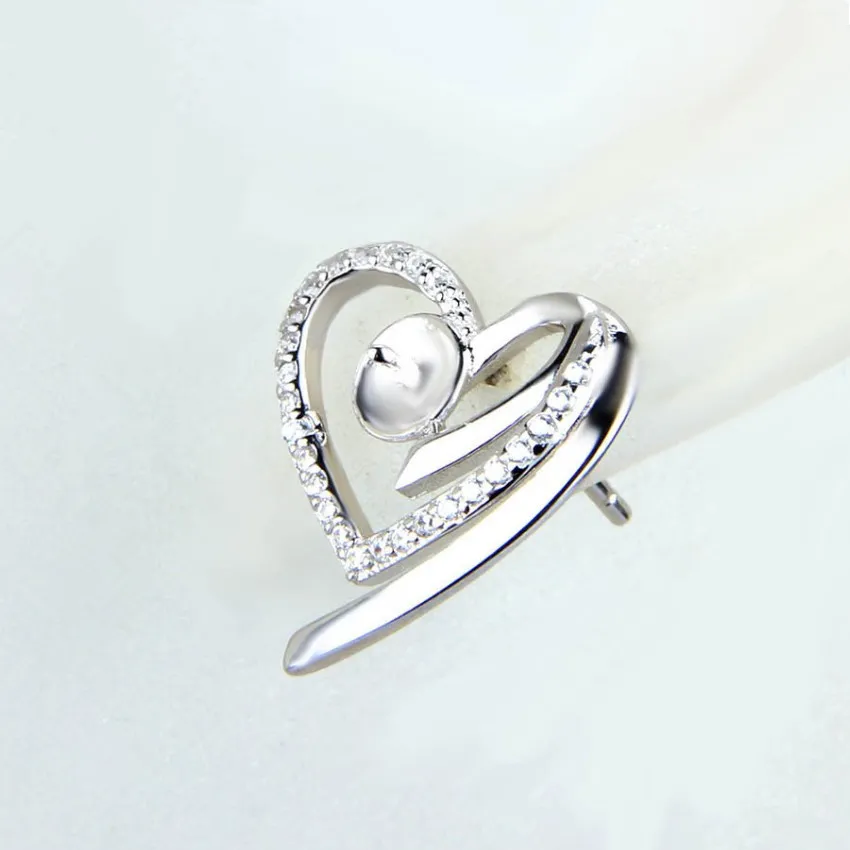 Heart Zircon Sterling 925 Stud Earrings Settings Silver Pearl Mounting Unfinished Earring Jewelry Making 294r
