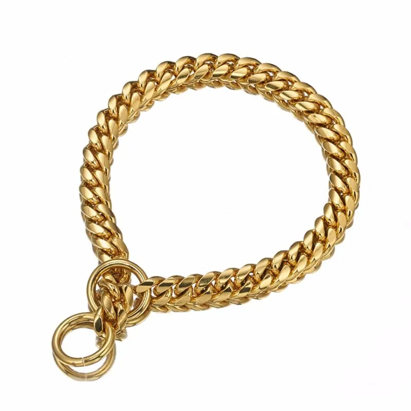 10MM brede hoogwaardige gouden roestvrijstalen halsband training choke hond slipketting halsbanden sterke metalen halsband 12-32 252P