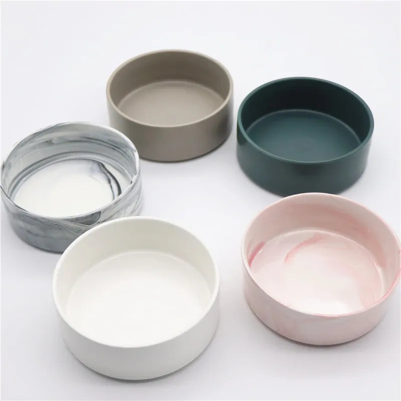 Ceramic Marble Pet Bowl Suitable for Pets To Drink Water and Eat Food Have Various Color Dark Green Pink Gray White Y200917
