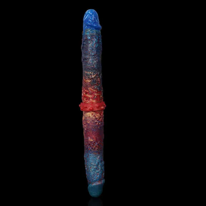 NXY Dildos Anal Zabawki L7021 Silikonowe Podwójne Penis Penis Color Strip Fałszywe Męskie i żeńskie Masturbacja Stick Plug Fun Products 0225