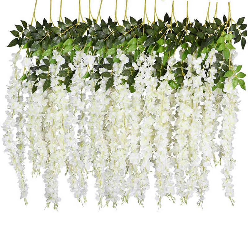 Gåvor till kvinnor 12 st 45 tum wisteria artificiell blomma siden vingrin girland hängande för bröllop fest trädgård utomhus grönska kontor väggdekor