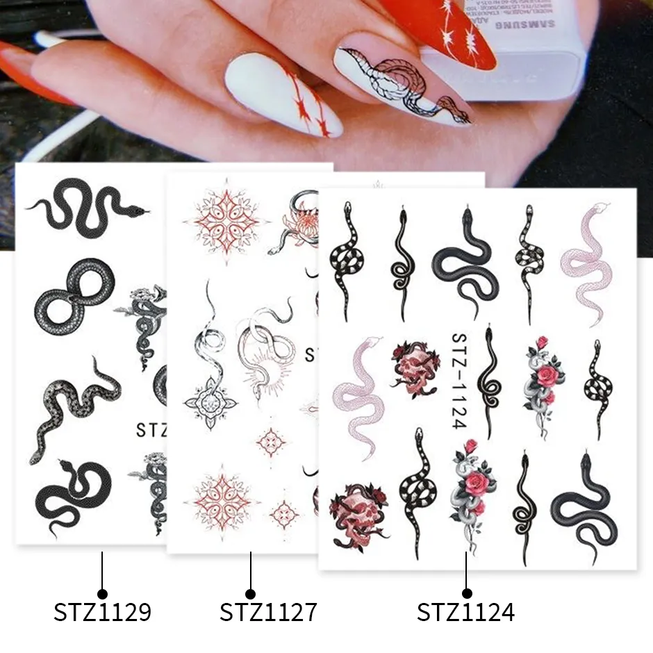 Autocollants pour ongles Dragon serpent, rouge, noir, Design gothique, curseur d'eau, manucure chinoise, décor artistique pour ongles, CHSTZ111411376258343