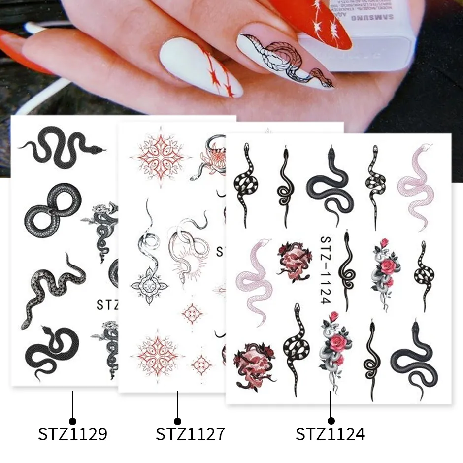 Dragon Snake ongles autocollants rouges noirs de conception gothique curseur d'eau chinois manucure ongles art décor chstz111411375667703