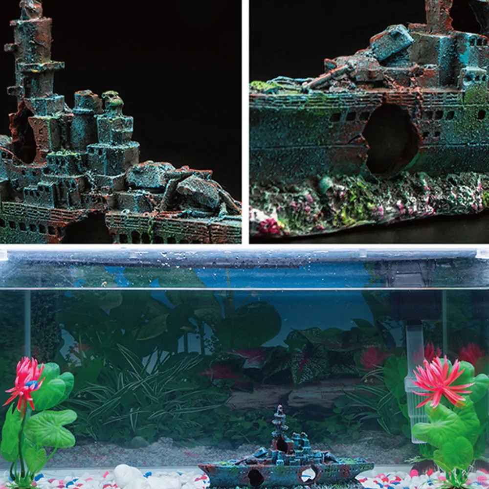 Rium Artificial Wreck Sunk Ship Boat Resin Ornament For Fish Tank Boat