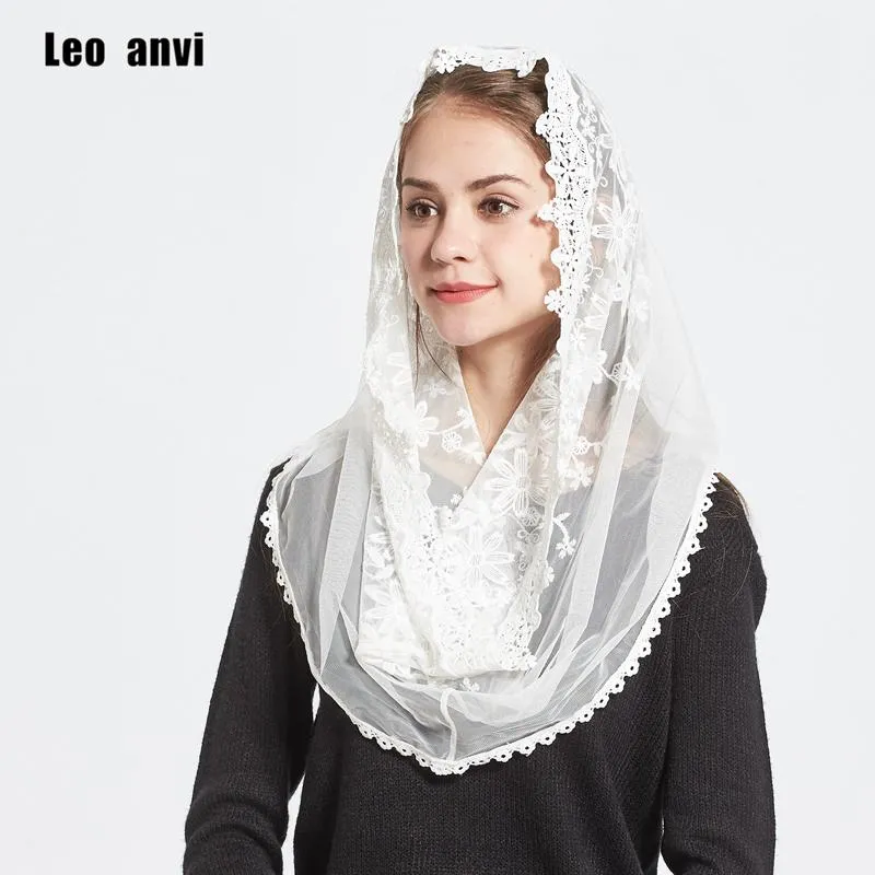Leo Anvi Lace Infinity Scarf Women Ivory White Mantilla Traditionell katolsk kapell Veil Hijab Scarf and Wraps Muslim Hijab1189e