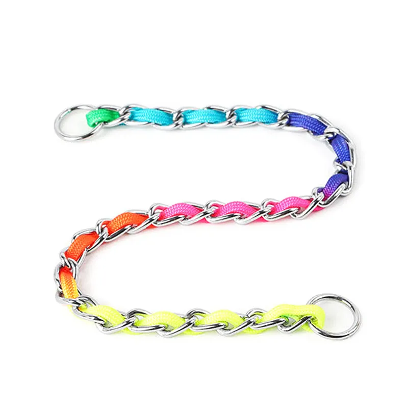 Beepaw Rainbow Dog Collar Out Set Solidna Ze Stali Nierdzewnej P Dławione Chain Metal Seash dla małych średnich Dużego Psy Szkolenia LJ201111