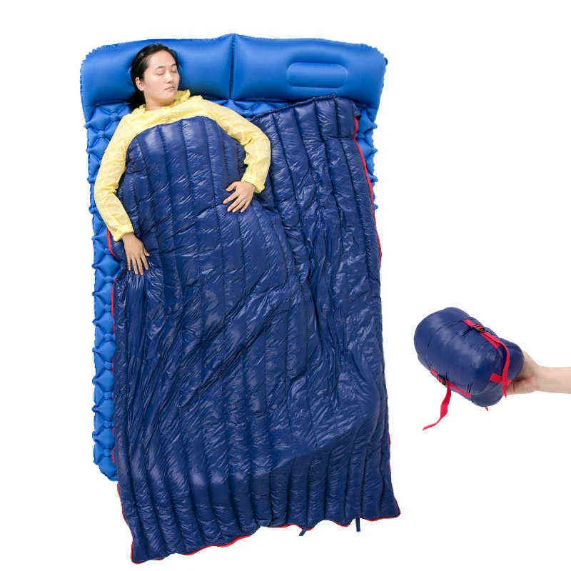 Ultralight Sleeping Torby Przenośna Gęsi Śpiwór Wodoodporna Splątna Podwójna torba Sliping Camping Sleeping Bag Duvet 211229