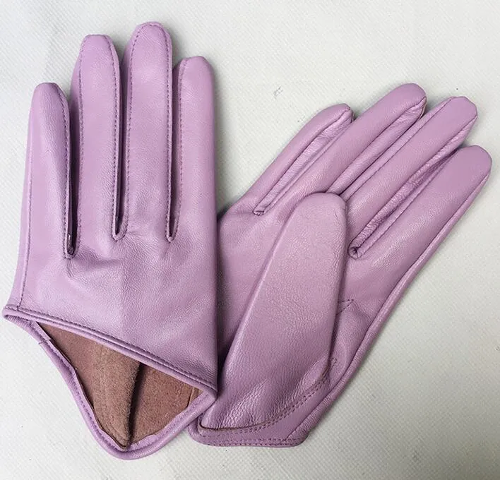 Women039s natural sheepskin leather solid pink color half palm gloves female genuine leather fashion short driving glove R1171 5889848