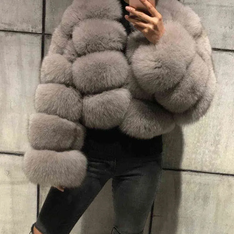 Moda Fake Blue Fur Manga Longa Plus Size Casaco Mulheres Jaquetas Casacos Feminino 5 Row Curto Outerwear Meninas 211220