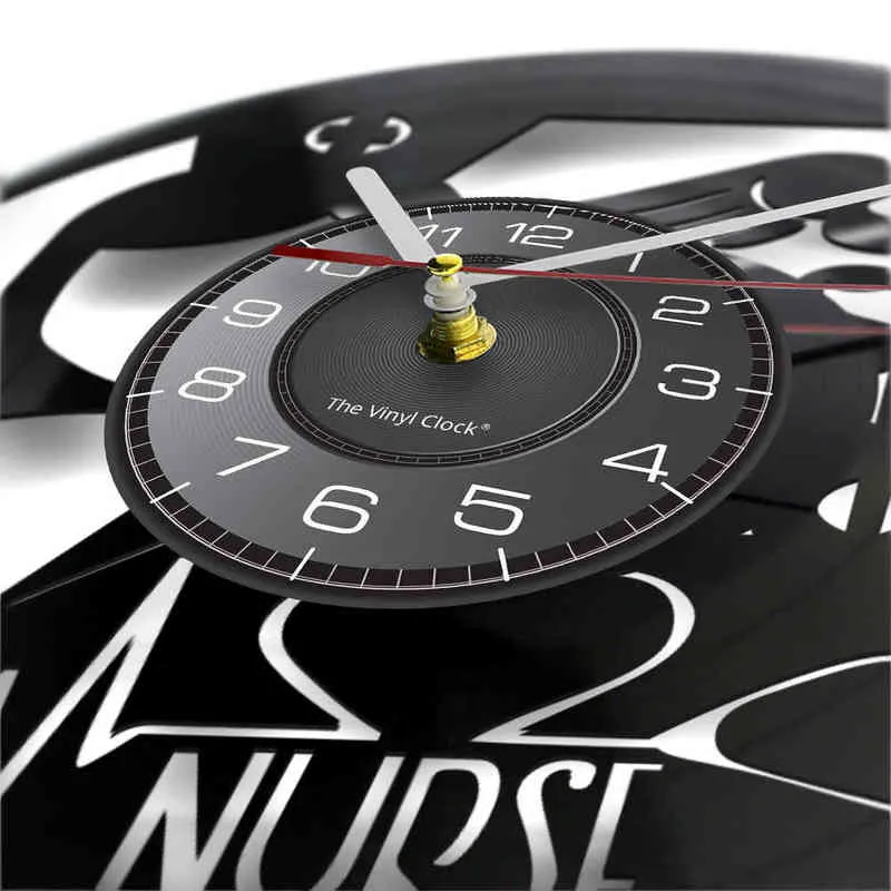 Np tecken medicinsk caduceus vinyl rekord vägg klocka sjuksköterska utövare heminredning timepieces tyst klocka medicinsk professionell gåva h1230