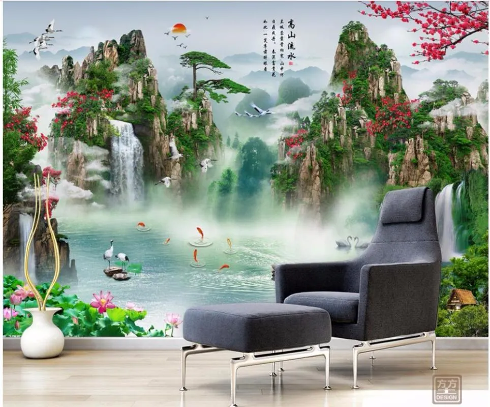 Papel tapiz 3d personalizado po mural paisaje chino cascada Fondo pared decoración del hogar sala de estar papel tapiz para habitación para paredes 3 d304p