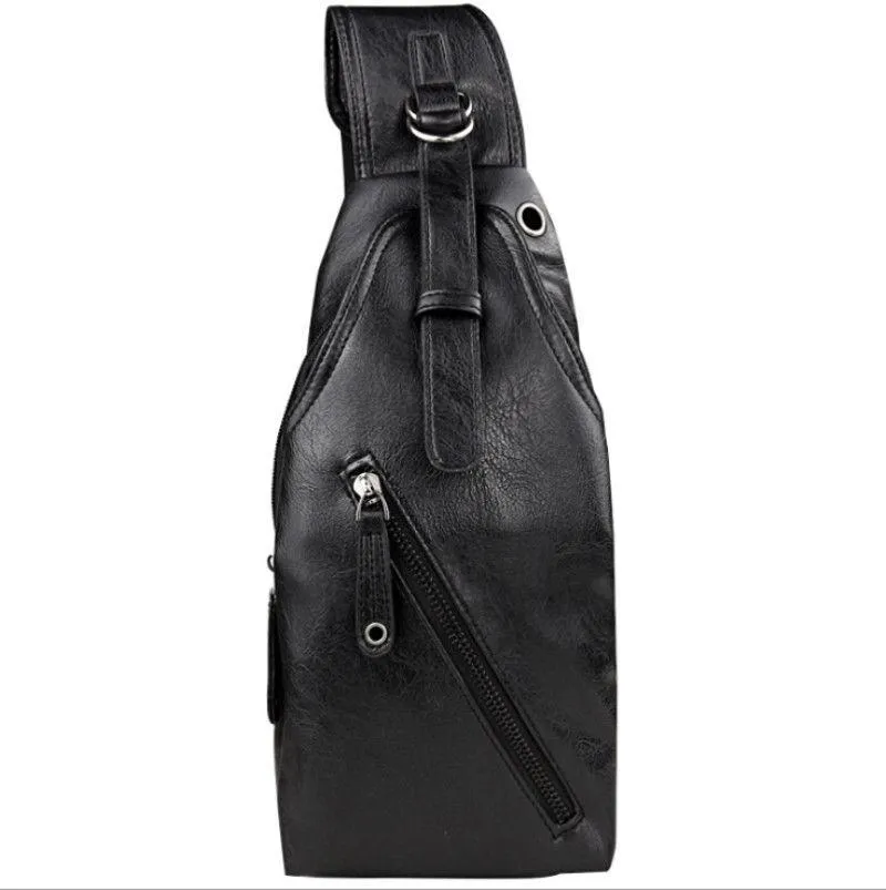 Nouveautés mode hommes en cuir sac à bandoulière poitrine sac à dos PU Biker sacoche mode solide doux Portable Bags249v