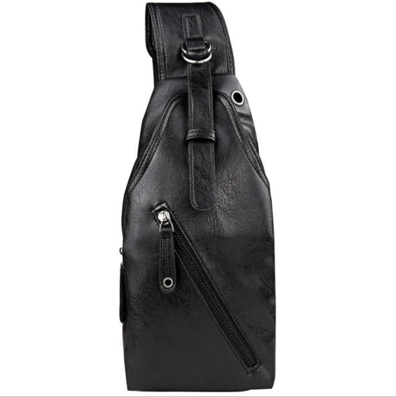 Nuevas llegadas moda hombres cuero Sling Pack pecho hombro mochila PU Biker Satchel moda sólido suave portátil Bags249v