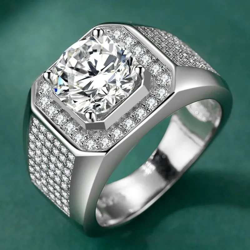Anillo de plata Moissanite simulado S925, anillo de compromiso de boda para hombre, anillo de diamante cuadrado con microincrustaciones, joyería de diamantes Multy Gift2754