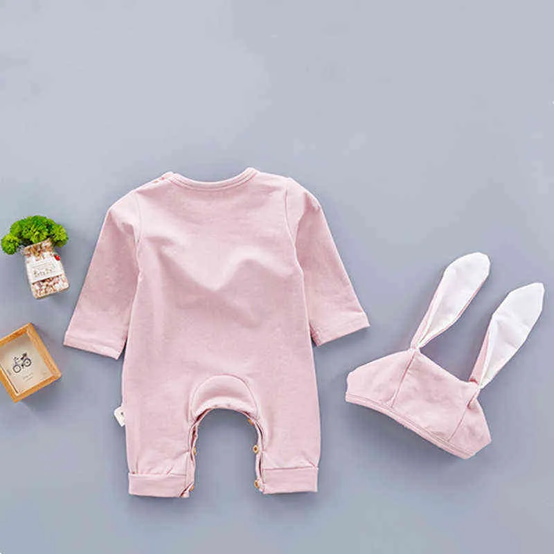 Unisex Baby Long Sleeve Romper Clothes Four Seasons Jumpsuit with Long Ears Hat Little Bunny Outfits Infant Boys Girls G1221