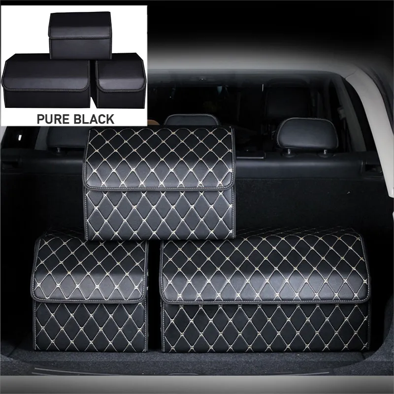 Bilstamarrangör Storage Box Pu Leather Auto Organisatörer Bag Folding Trunk Storage Pockets för fordons sedan SUV -tillbehör LJ2226C