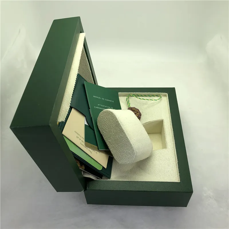 Yeni moda lüks yeşil orijinal saat kutusu tasarımcısı hediye kutusu etiketleri ve kağıtlar İngilizce kitapçık ahşap saat kutuları 0 8kg262p