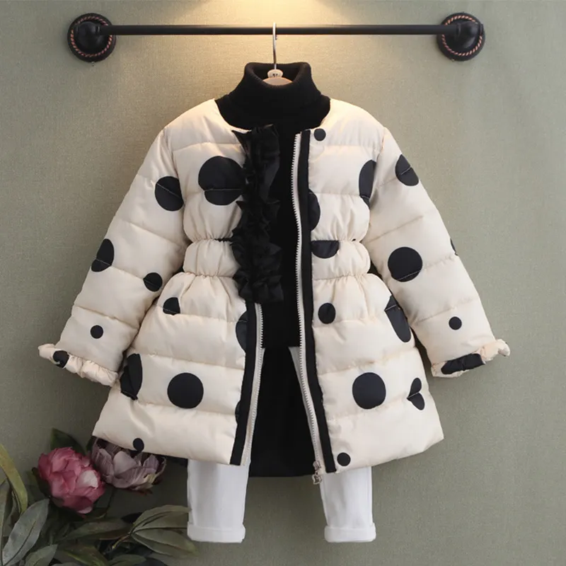 女の子のコートの冬の暖かい子供の服のファッション子供の肥厚の長いアウター子供の赤ちゃんの女の子Polka dot waddedのジャケット201102