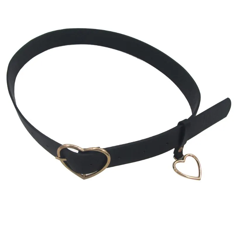 Black Belts Classic Heart Buckle Design New Fashion Women Faux Leather Heart Accessory Adjustable Belt Waistband For Girls203T