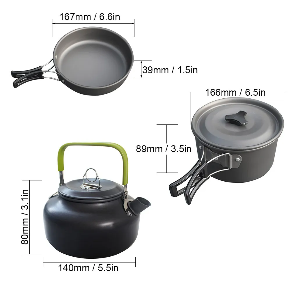 Ultraliczne aluminium stopu naczynia naczynia kuchenne na zewnątrz gotowanie Teapot Piknik zastawa stołowa Kettle garnki SAMPATACJA SET C11085178314