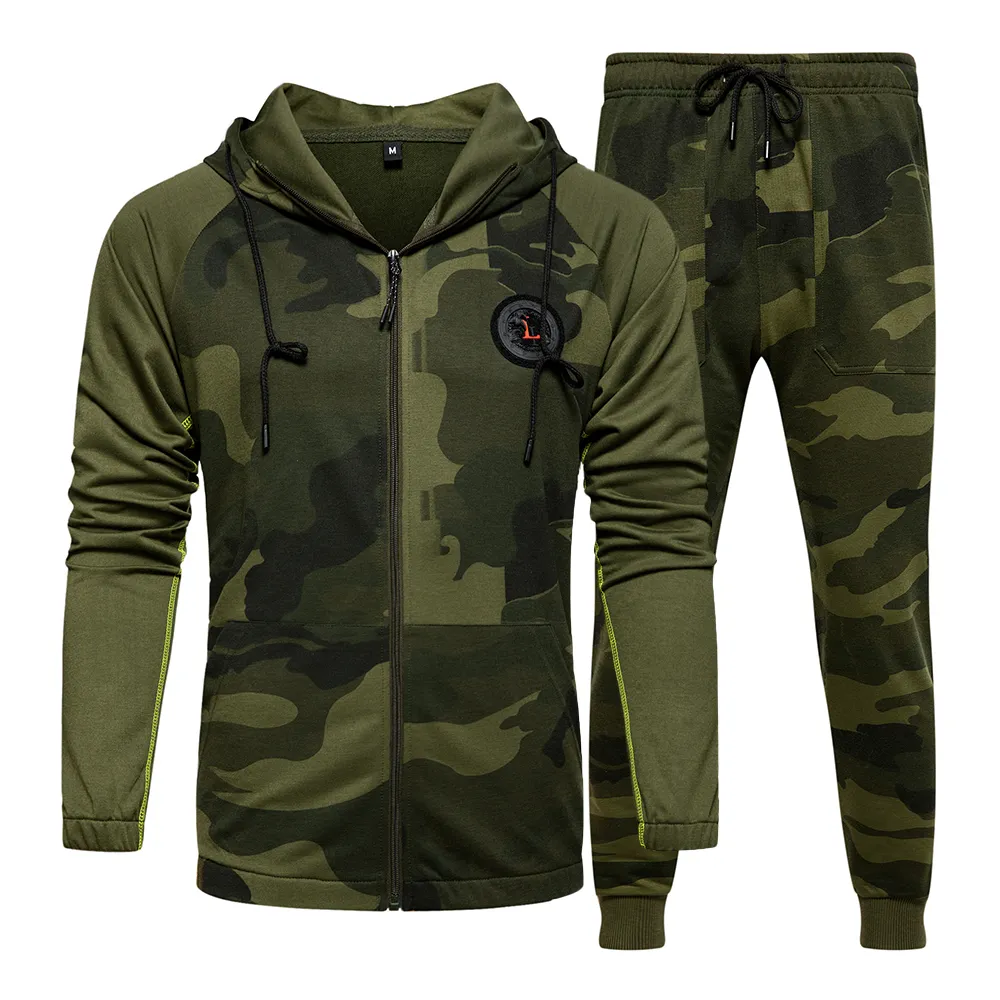 Männer Sportswear Camouflage Trainingsanzug Zweiteilige Set Marke Männer Sweatshirt Sets Military Hoodies Hosen Track Anzug Euro Größe 201109