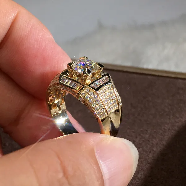 14 كيلو الذهب 3 خاتم الماس لرجال الصخور 14K الذهب المجوهرات Anillo Silver 925 مجوهرات Diamant Rings197n