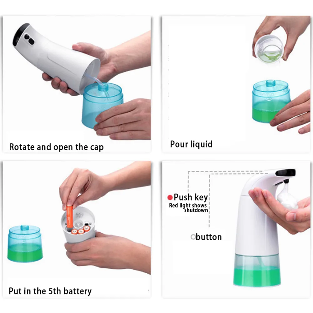 Dispensador automático de jabón de 250 ml Sensor infrarrojo inteligente Dispensador de jabón de espuma sin contacto Bomba Lavado de manos Accesorios de baño Y200407