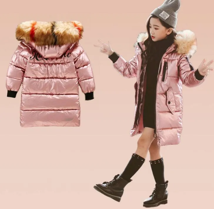 Children Long Padded Coats Girl Winter Coat Kids Warm Fur Hooded Thickening Cotton Padded Coats high Children's cotton coat LY113