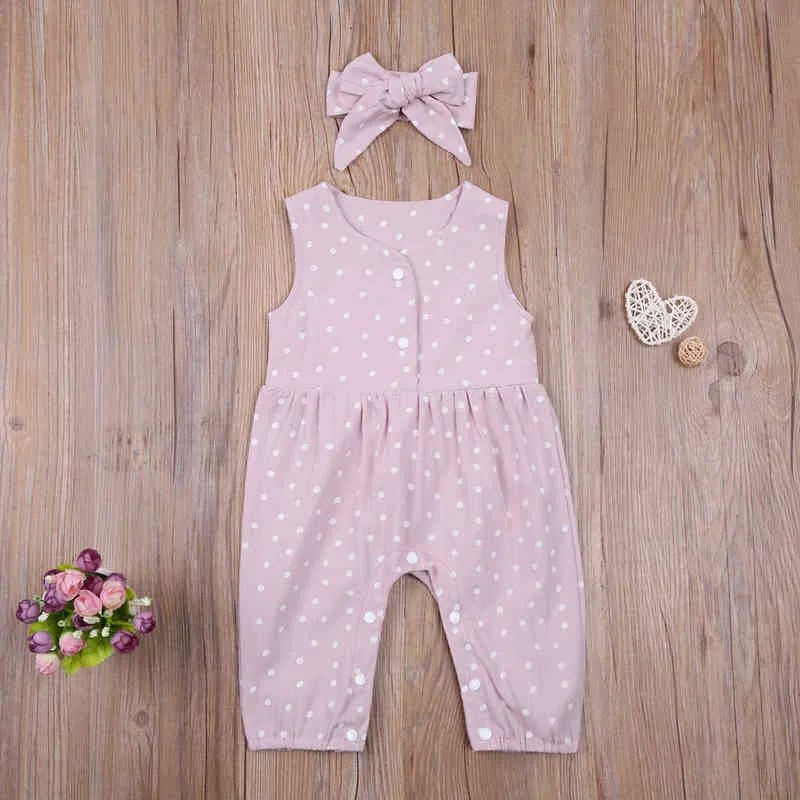 0-18 m Neonato Neonato Ragazza Rompere Fascia Polka Dot Stampato senza maniche Tuta Abiti Estate Vestiti estivi G1221