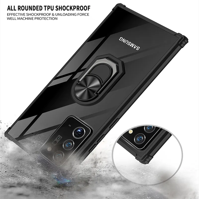 Étuis en acrylique militaire pour Samsung Galaxy Note 20 Ultra métal support d'anneau magnétique couverture arrière pour S20 S10 S9 S8 Plus Note 10 Pro