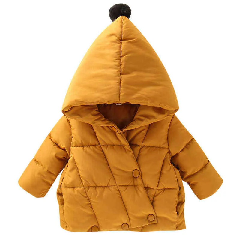 Girls 'Pluche Jas Katoenen Kap Jas Herfst en Winter Baby Lange Mouw Verdikte Hooded Jas 211222