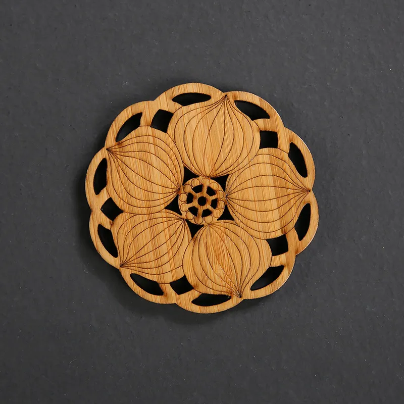 Bamboo Coasters Cup Mat Lotus Tea Pad Carving Round Heat Insulation Eco Friendly Natural