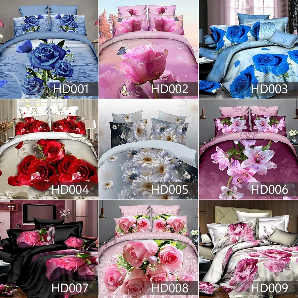 Ensemble de literie confortable ensembles de literie de luxe 3D Rose Drap de lit Housse de couette Taie d'oreiller Ensemble de couverture Queen size Literie ropa de cama LJ201127