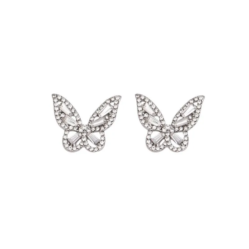 Boucles d'oreilles papillon de conception coréenne pour femmes, bijoux de luxe en Zircon strass, boucles d'oreilles à clous en Zircon, 1265P